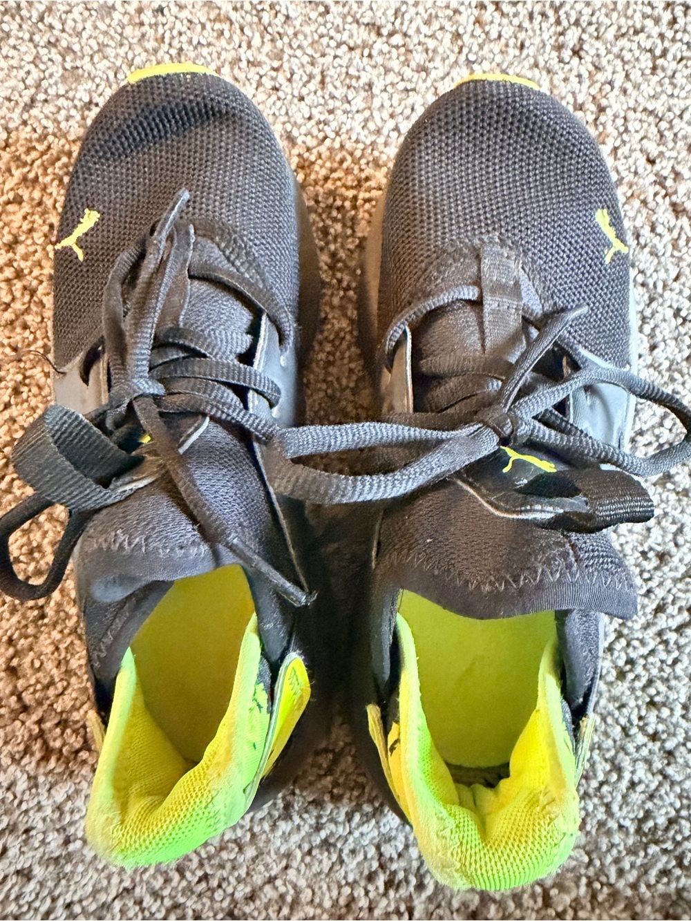 Puma Kids Black Sneakers with Neon Yellow Accents
